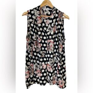 Rose and Olive Black Floral Polka Dot Sleeveless Swing Blouse Size 1X